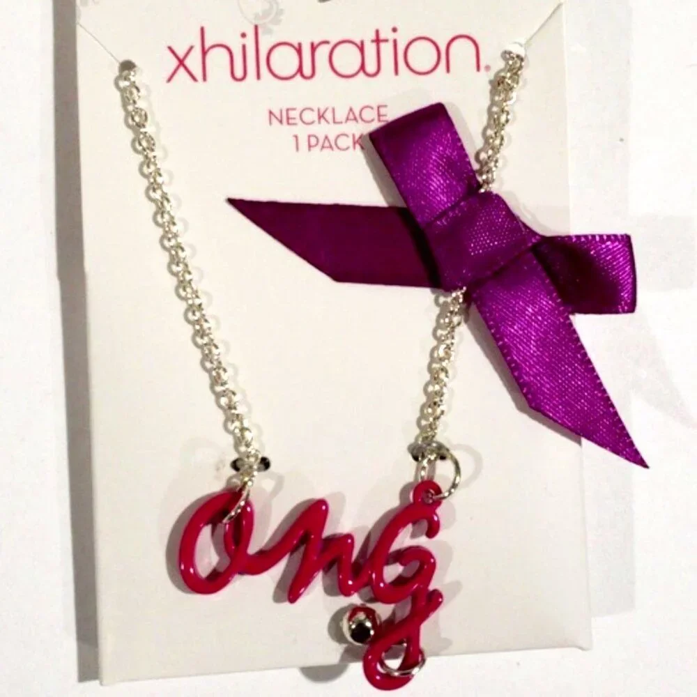 Pink OMG Crystal Necklace w/ Purple Ribbon Accent - Xhilaration Fashion Jewelry